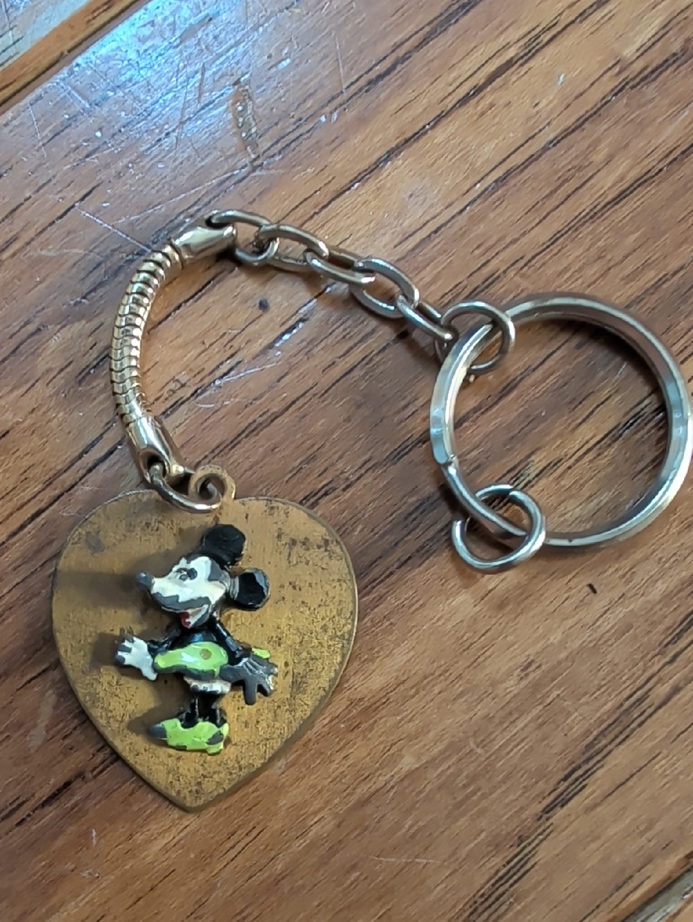 Minnie Mouse Vintage Gold Pendant Pie Eye Heart ID Tag Keychain